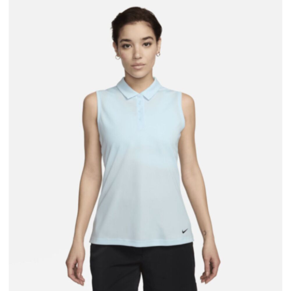 NWT Nike Dri FIT Victory Glacier Blue Womens Sleeveless Golf Polo Shirt Sz L